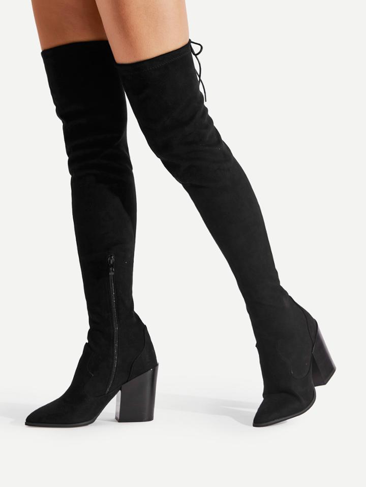 Shein Pointed Toe Block Heeled Thigh High  Boots