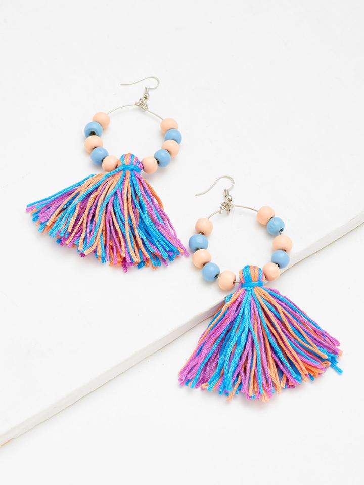 Shein Tassel Charm Earrings With Wood Beads