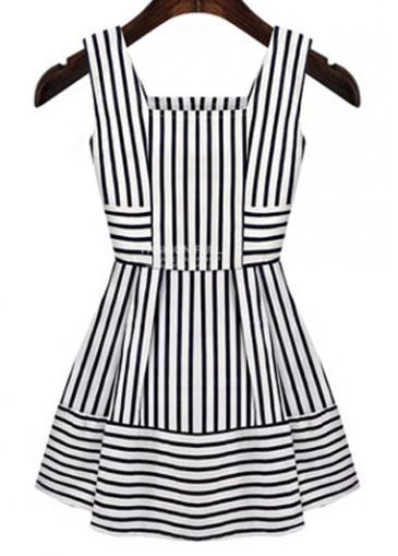 Rosewe Vogue Square Neck Sleeveless Striped Dress For Summer