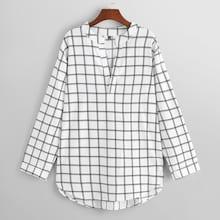 Shein Plus V Cut Neck Roll Tab Sleeve Plaid Top