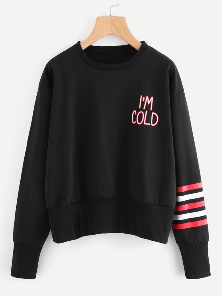 Shein Letter Print Stripe Sleeve Pullover