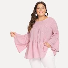Shein Plus Bell Sleeve Plaid Blouse