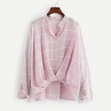 Shein Asymmetrical Plaid Knot Sleeve Blouse