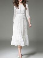 Shein White Mesh Lace Long Dress