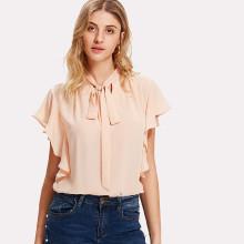 Shein Tie Neck Ruffle Trim Top