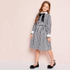 Shein Girls Contrast Collar Bow Detail Gingham Dress