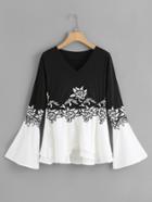 Shein Two Tone Embroidered Applique T-shirt