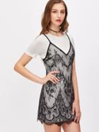 Shein Contrast Lace Cami Dress With Insert Tee Dress