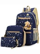Shein Star Print 3pcs Canvas Backpack Set - Blue