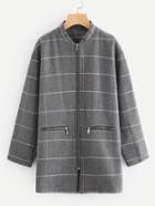 Shein Stand Collar Zip Up Grid Coat