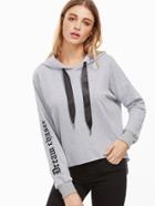 Shein Heather Grey Letter Print High Low Hoodie