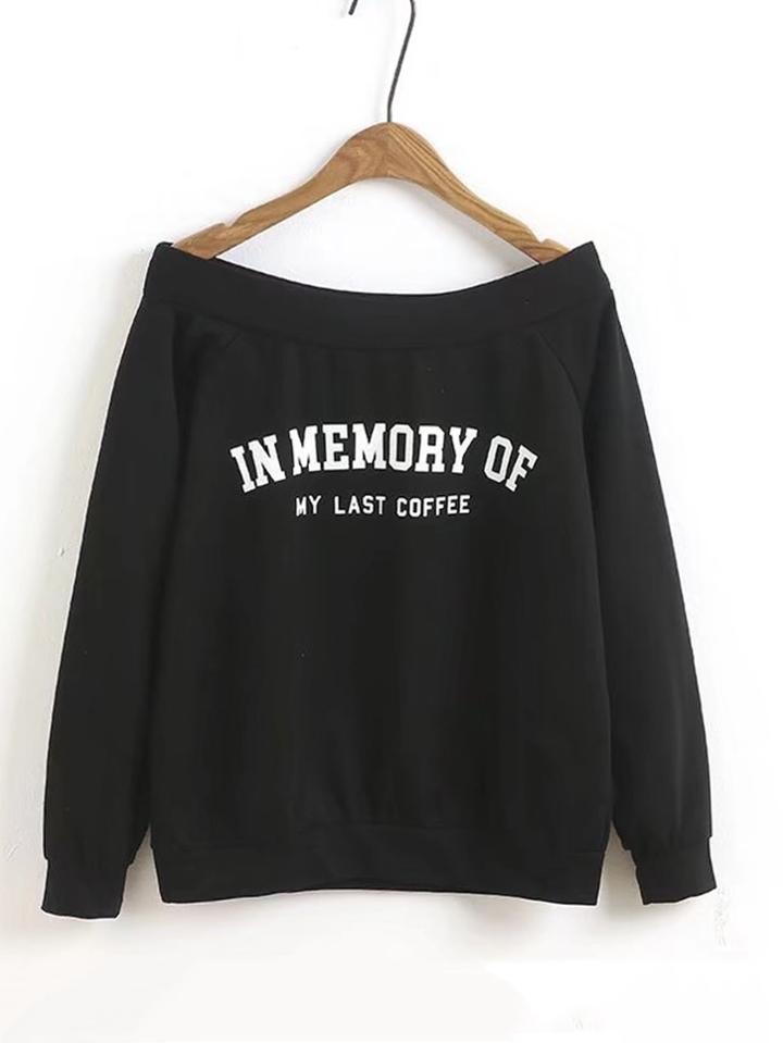 Shein Slogan Print Off The Shoulder Sweatshirt