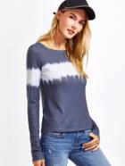 Shein Navy Tie Dye Stripe Print Long Sleeve T-shirt