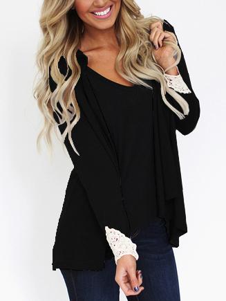 Shein Hooded Crochet Trim Black Cardigan