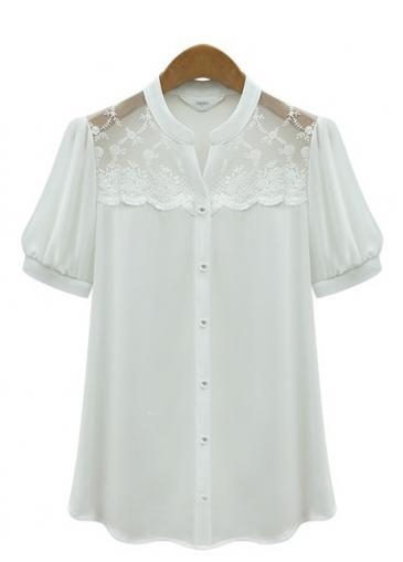 Rosewe Simple Pure Color Short Sleeve Blouse For Women