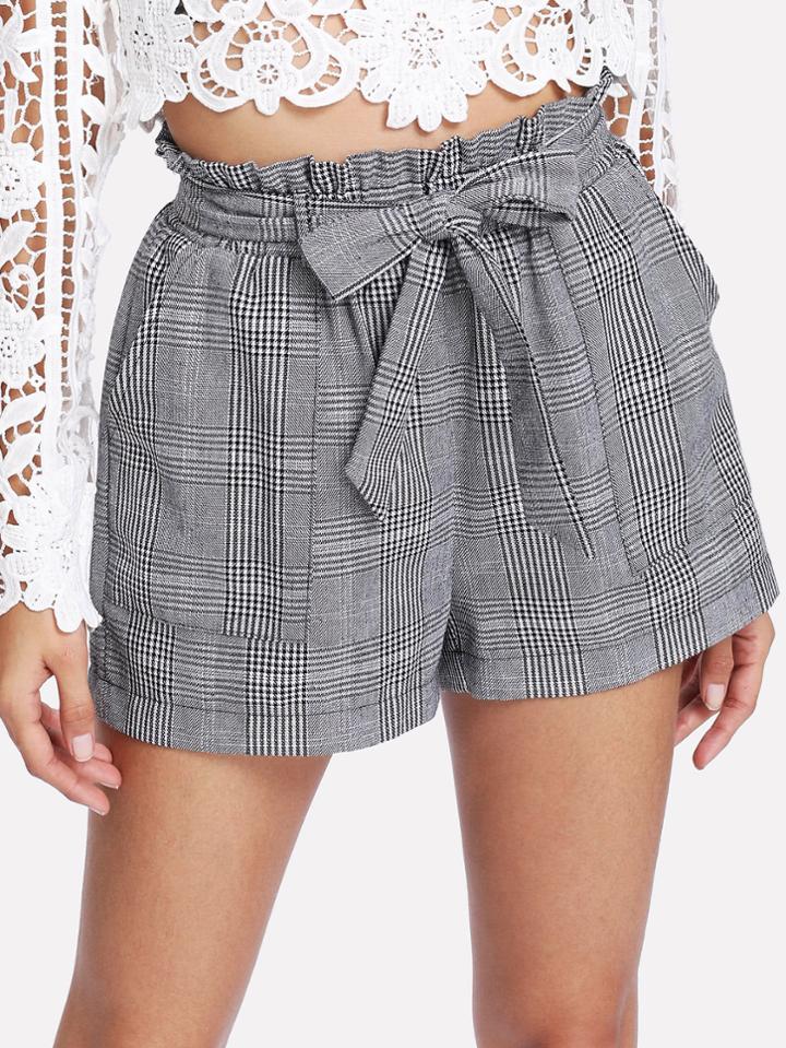 Shein Self Belted Plaid Shorts