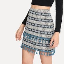 Shein Geo Print Tassel Hem Skirt