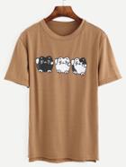 Shein Camel Cat Print High Low T-shirt