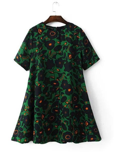 Shein Dark Green Floral Shift Dress