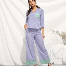 Shein Striped Pocket Detail Blouse & Wide Leg Pants