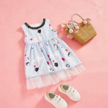 Shein Girls Cartoon Print Mesh Panel Hem Dress