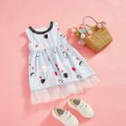 Shein Girls Cartoon Print Mesh Panel Hem Dress