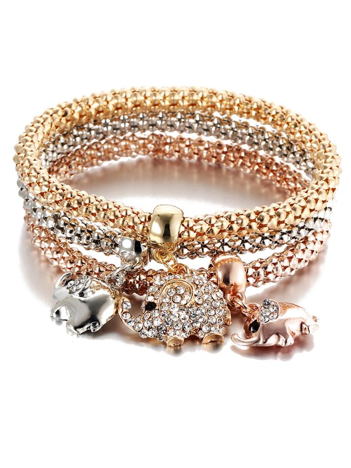 Shein Rhinestone Elephant Charm Bracelet Set