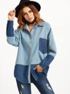 Shein Color Block Drop Shoulder Curved Hem Shirt Jacket