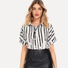 Shein Roll Up Sleeve Striped Blouse