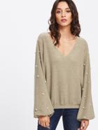 Shein Pearl Embellished Sleeve Pullover