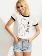 Shein White Letters Animal Print Short Sleeve T-shirt