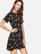 Shein Lace Cuff Calico Print Dress