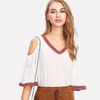 Shein V Neck Fringe Tape Trim Top