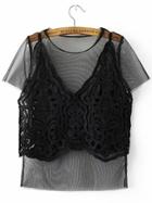 Shein Black Crochet Cami 2 In 1 Mesh Top