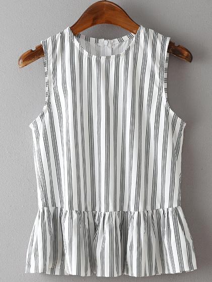Shein Vertical Striped Sleeveless Peplum Top