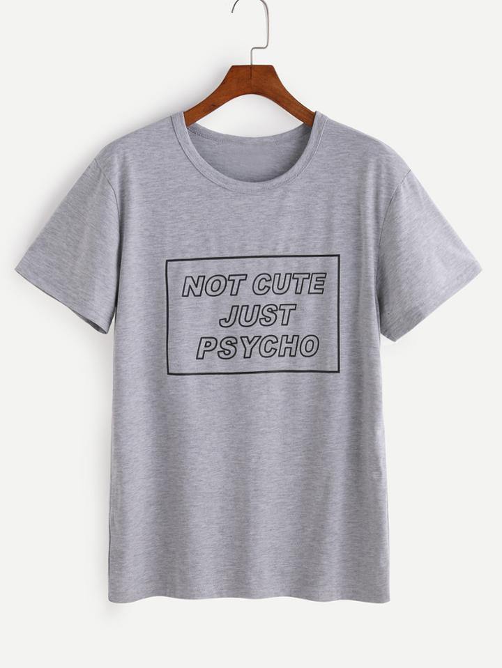 Shein Grey Slogan Print T-shirt