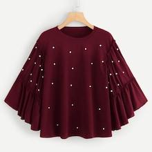 Shein Plus Beaded Flounce Sleeve Tee