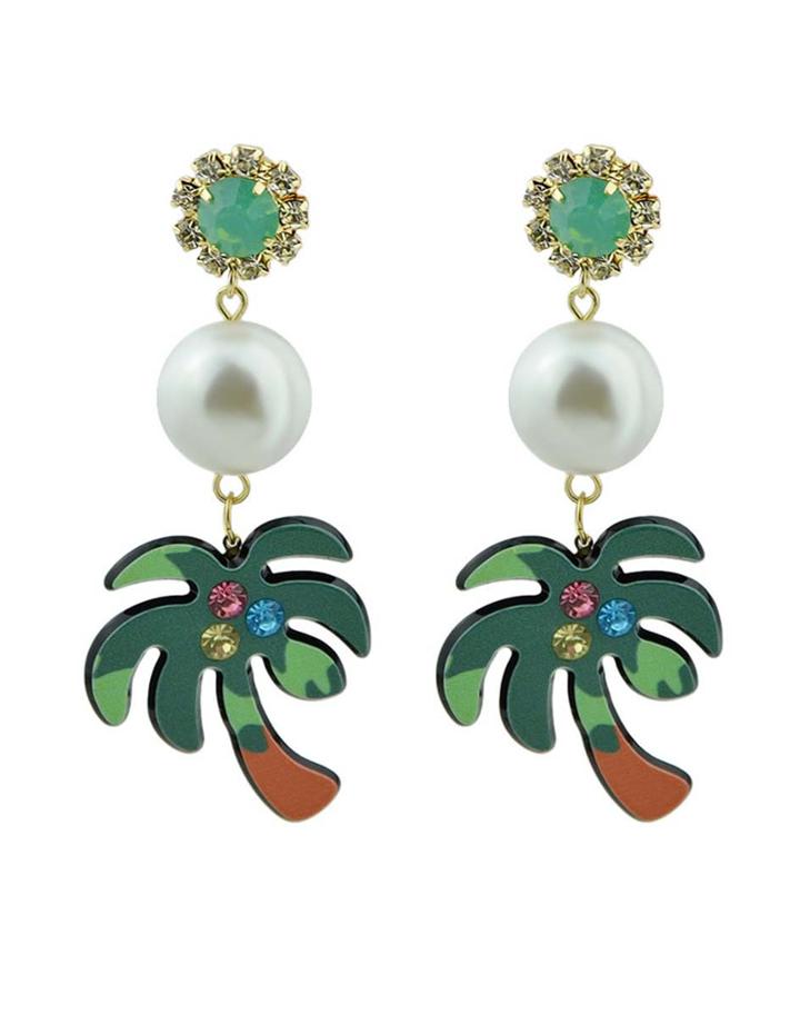 Shein Beach Design Imitation Pearl Tree Shape Big Dangle Earrings
