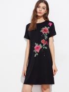 Shein Embroidered Applique Cuffed Tee Dress