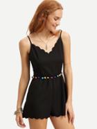 Shein Black Spaghetti Strap Pom-pom Decorated Jumpsuit