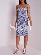 Shein White Blue Spaghetti Strap Vintage Print Dress
