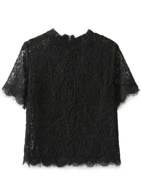 Shein Scallop Eyelash Lace Top With Zipper Back