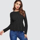 Shein Vertical Striped Print Peplum Top