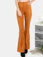 Shein High Waisted Suede Bell Bottom Flare Pants Rust