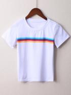 Shein White Striped Short Sleeve T-shirt