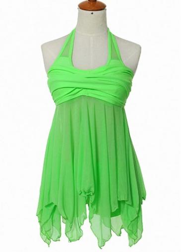 Rosewe Green Padded Asymmetric Halter Swimdresses Set