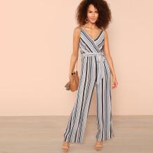 Shein Self Belted Surplice Neck Wide Leg Cami Jumpsuit
