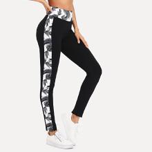 Shein Jungle Leaf Print Wide Waist Leggings