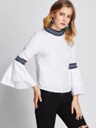 Shein Jacquard Tape Detail Layered Fluted Sleeve Top