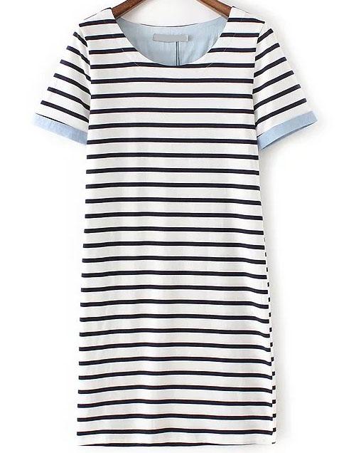 Shein White Stripe Contrast Cuff T-shirt Dress